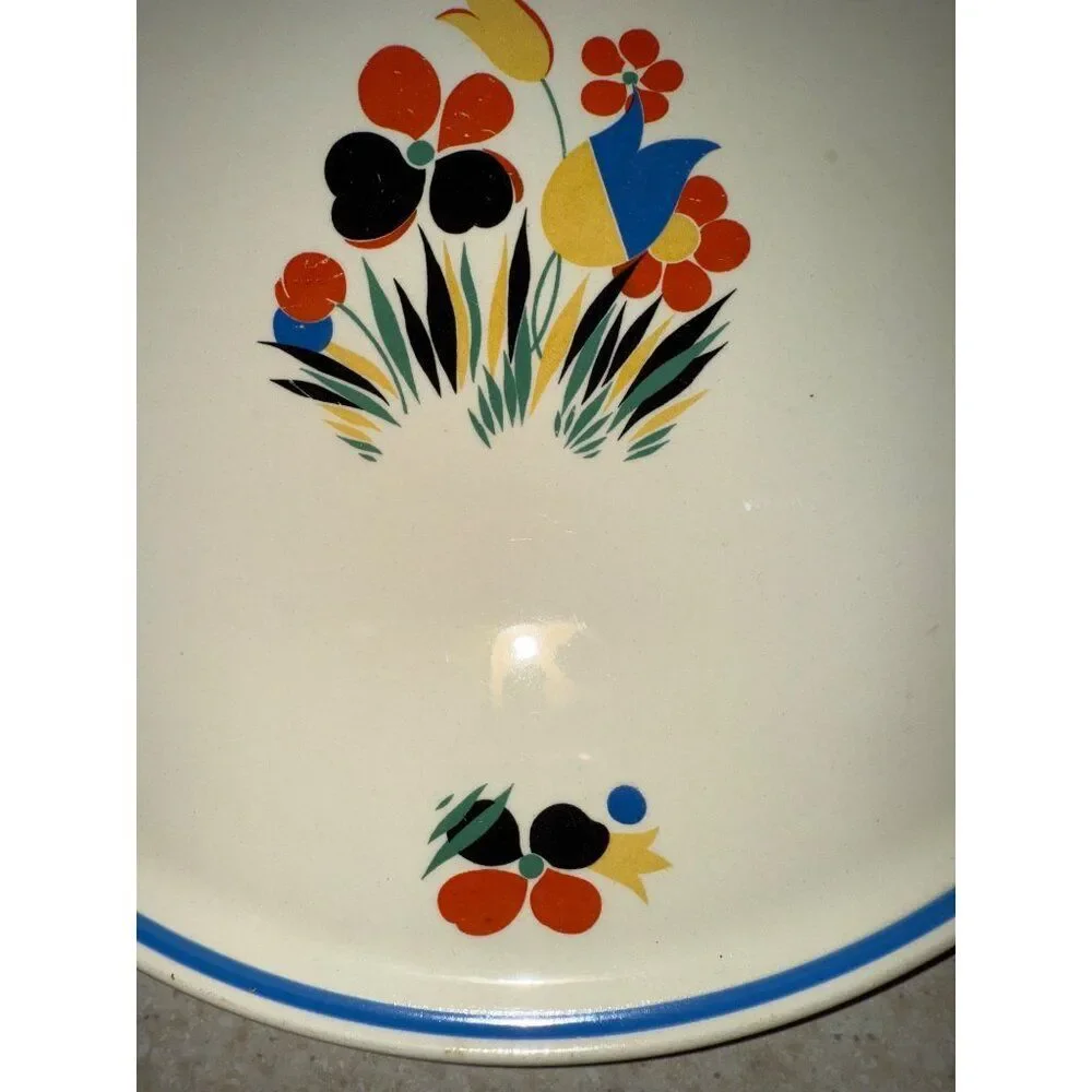 Vintage Universal Potteries Inc. Circus‎ Round Platter 1940’s Floral Cake Plate